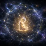 Glowing creator consciousness within a cosmic ring of light and energy.