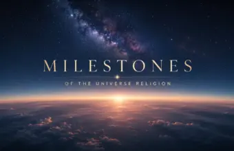 Erdaufgang über einem geschwungenen Horizont mit dem Titel “MILESTONES”, kinoreifes Weltraum-Poster.