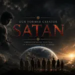 Dark SATAN poster with “Our Former Creator”, silhouetted figures, and a blazing horizon.