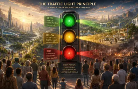 Traffic Light Principle poster showing ethical human behaviour guided by green, amber and red signals.